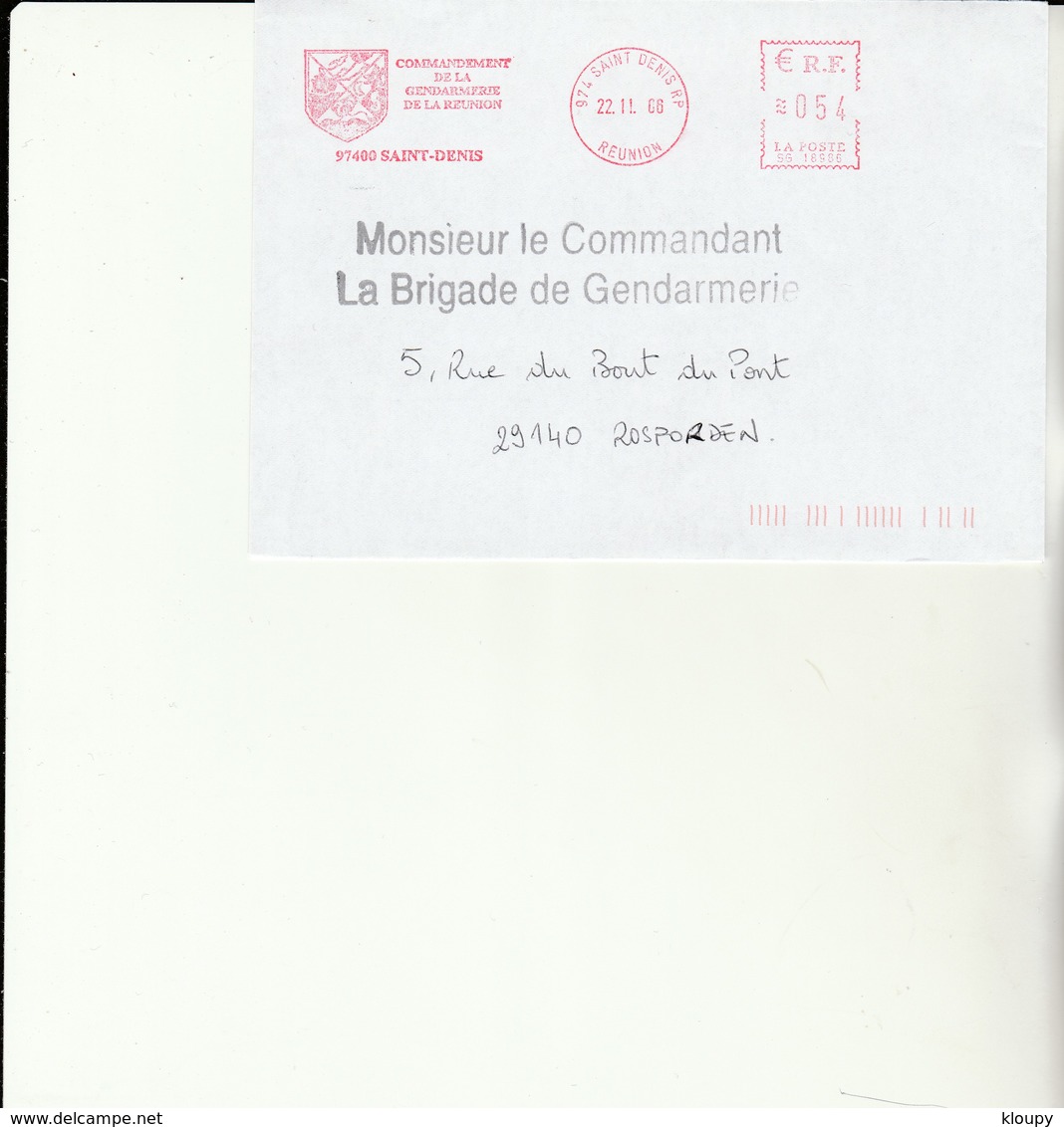 H 4 -  Enveloppe Avec Flamme Gendarmerie  ST DENIS (Réunion) - Cachets Militaires A Partir De 1900 (hors Guerres)