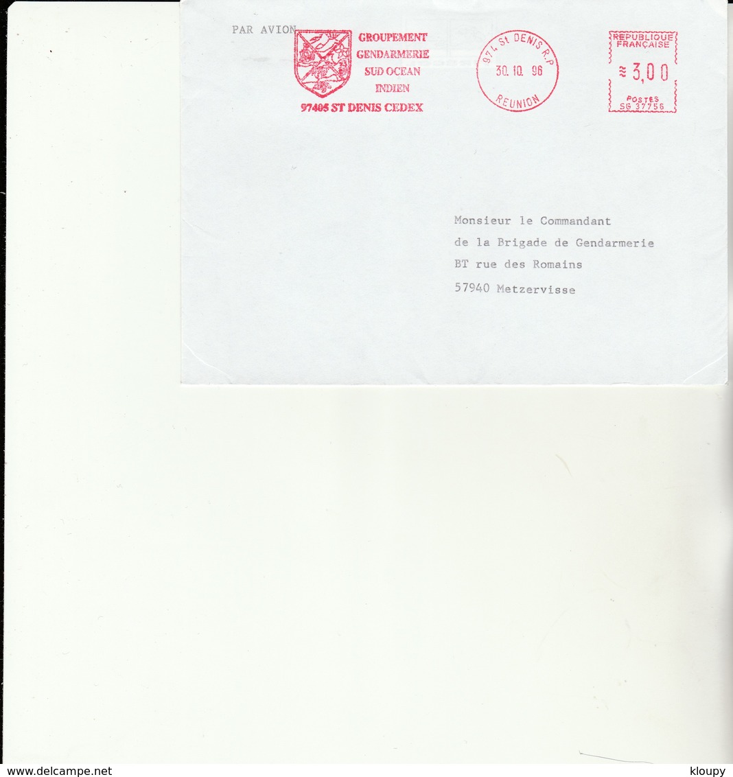 H 4 -  Enveloppe Avec Flamme Gendarmerie  LE TAMPON - ST DENIS (Réunion) - Militaire Stempels Vanaf 1900 (buiten De Oorlog)