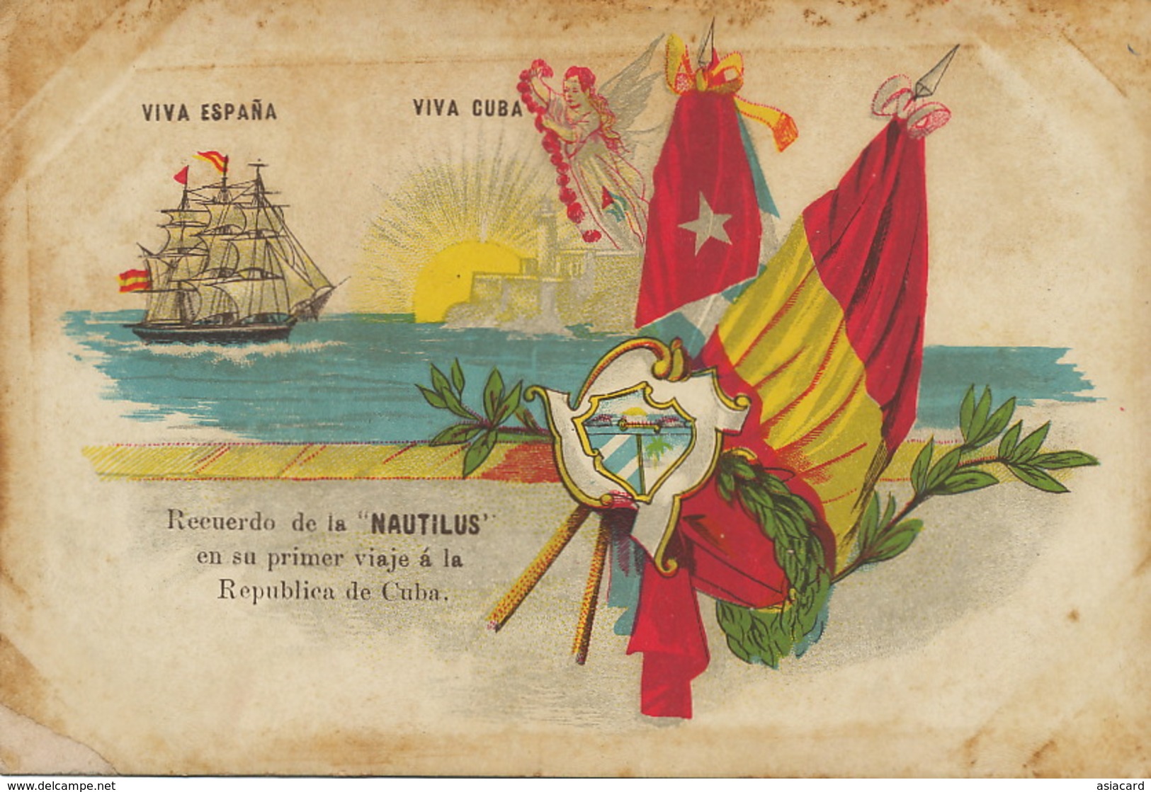 Art Card  Buque Escuela " Nautilus " Primer Viaje  La Habana  Royal Visit King Of Spain . Some Stains - Cuba