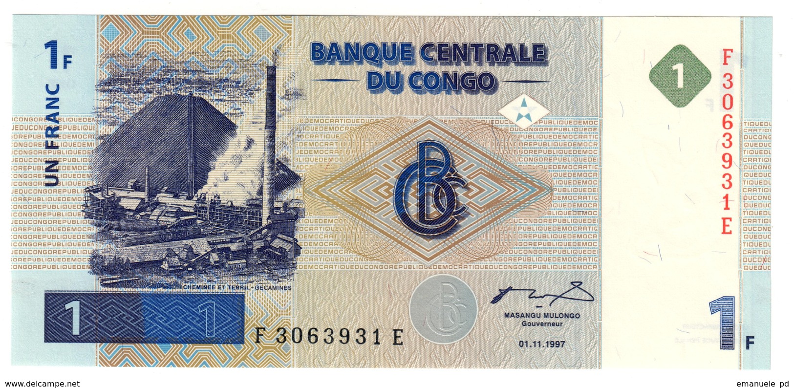 CONGO	1	FRANC	01/11/1997	P85	UNC			.CV. - Repubblica Democratica Del Congo & Zaire