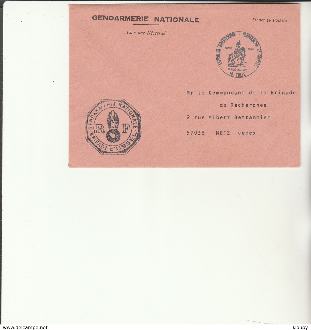 H 4 -  Enveloppe Gendarmerie D'USSEL  Avec Cachet TULLE - Cachets Militaires A Partir De 1900 (hors Guerres)