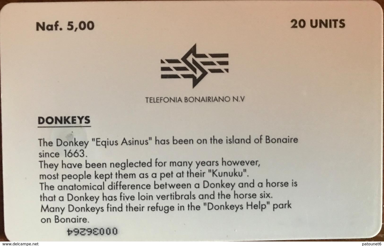 ANTILLES NEERLANDAISES - BONAIRE - Donkey  -  20 Units - Antilles (Neérlandaises)