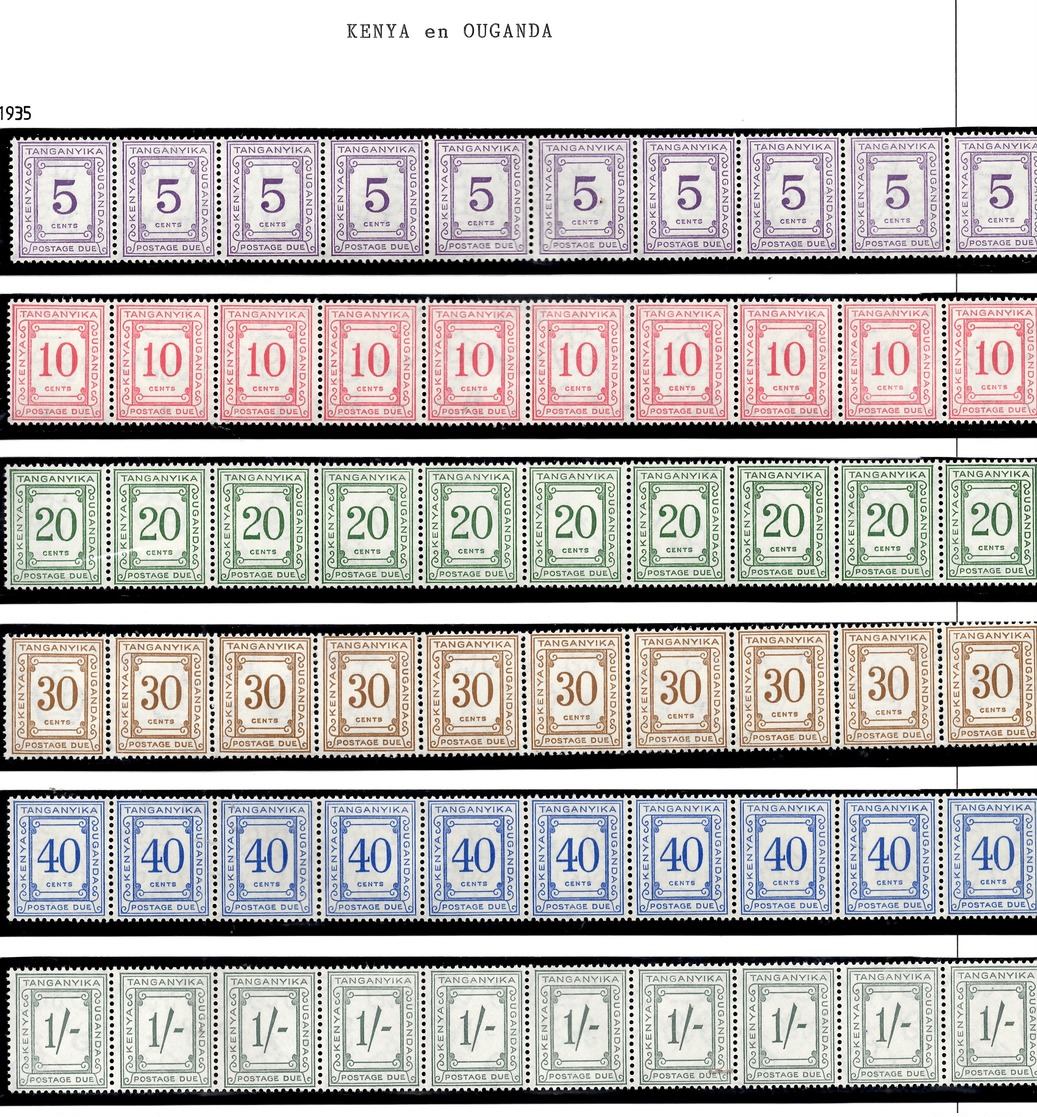 Kenya/Ouganda Timbres Taxe YT N° 7/12 En Bandes De 10 Séries Neufs ** MNH. TB. A Saisir! - Kenya & Ouganda