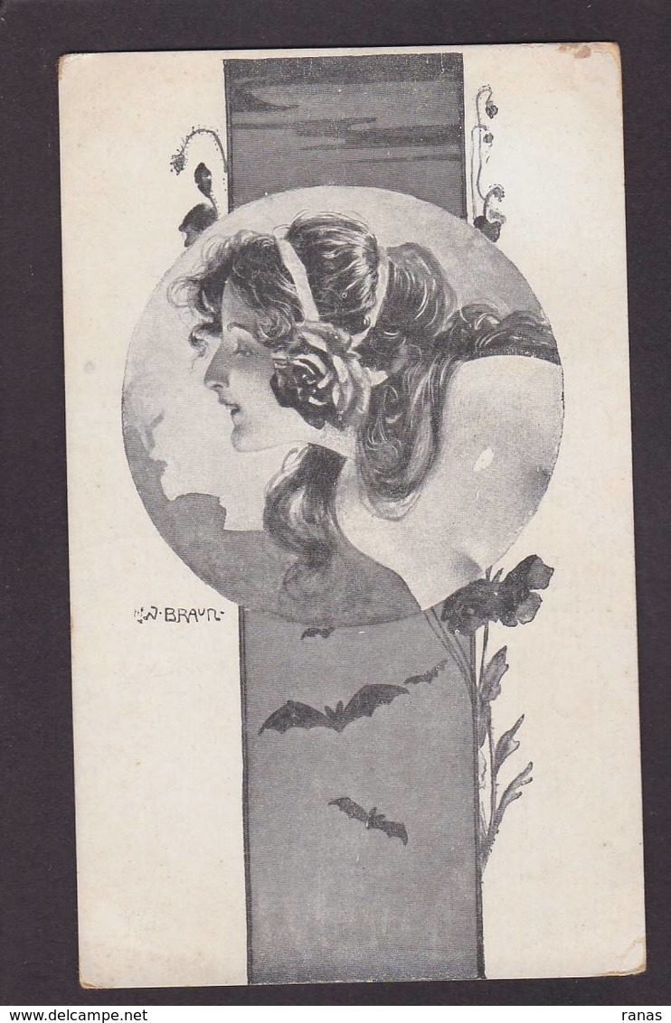 CPA Braun Art Nouveau Chauve Souris Non Circulé érotisme Femme Girl Woman - Sonstige & Ohne Zuordnung