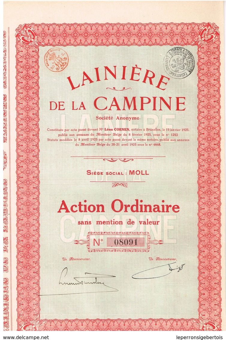 Titre Ancien - Lainière De La Campine - Société Anonyme - Titre De 1925 - Textiel