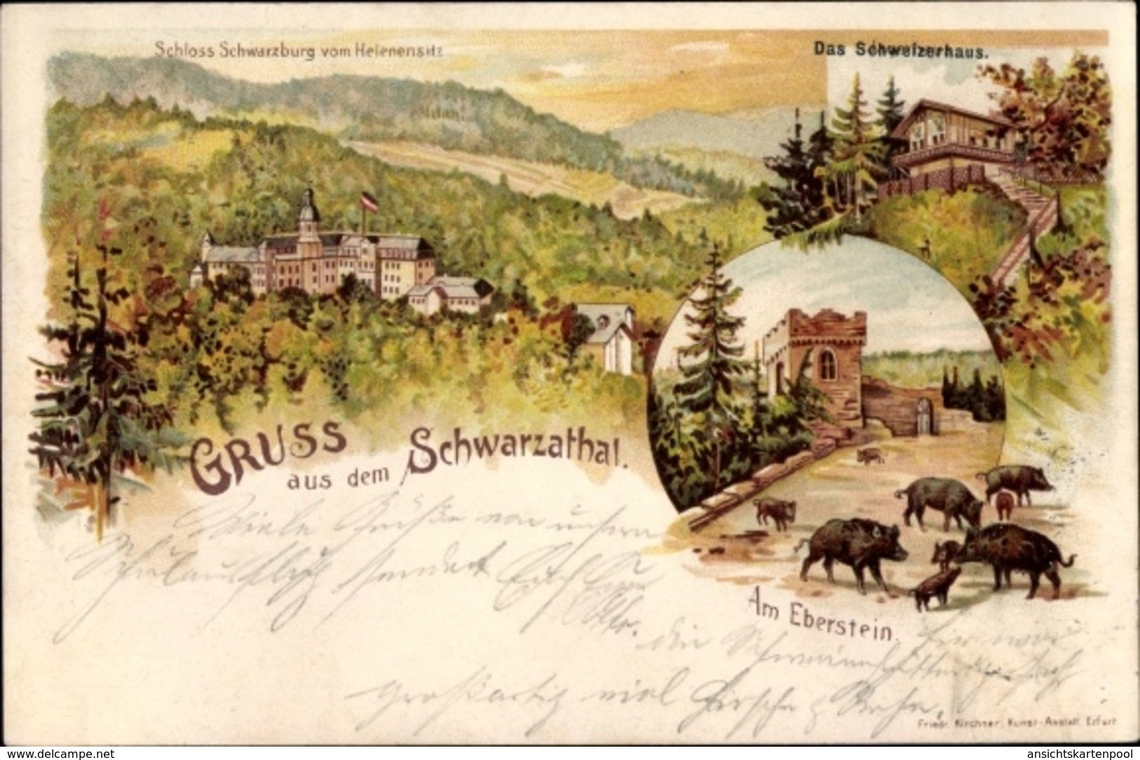 Lithographie Schwarzburg Im Schwarzatal Thüringen,Schweizerhaus, Helenensitz, Schloss, Am Eberstein - Andere & Zonder Classificatie