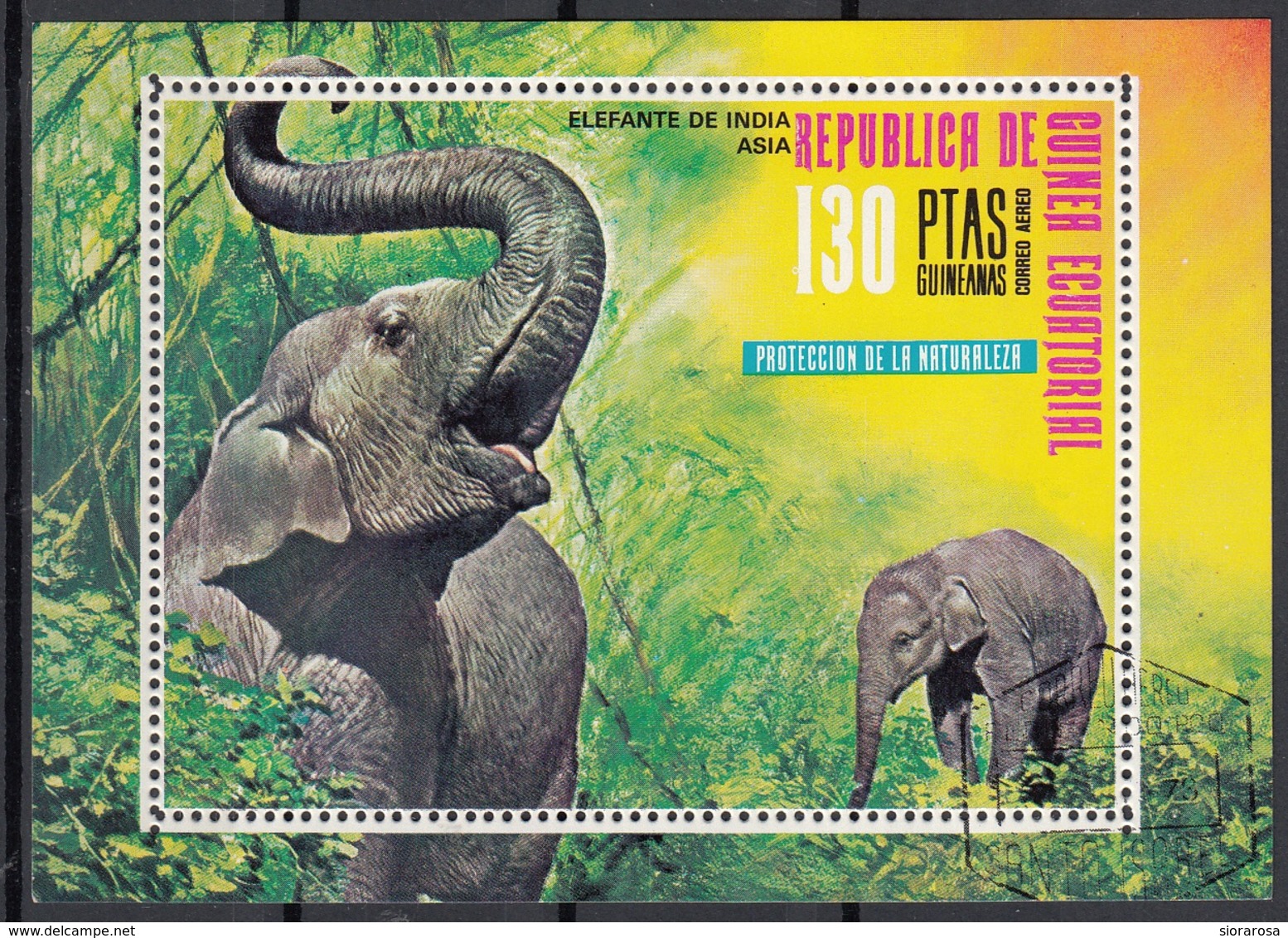 Guinea Equatoriale 1976 Sc. 74101 Elefante Elephant  Sheet Perf. CTO Proteccion De La Naturaleza Asia - Guinea Equatoriale