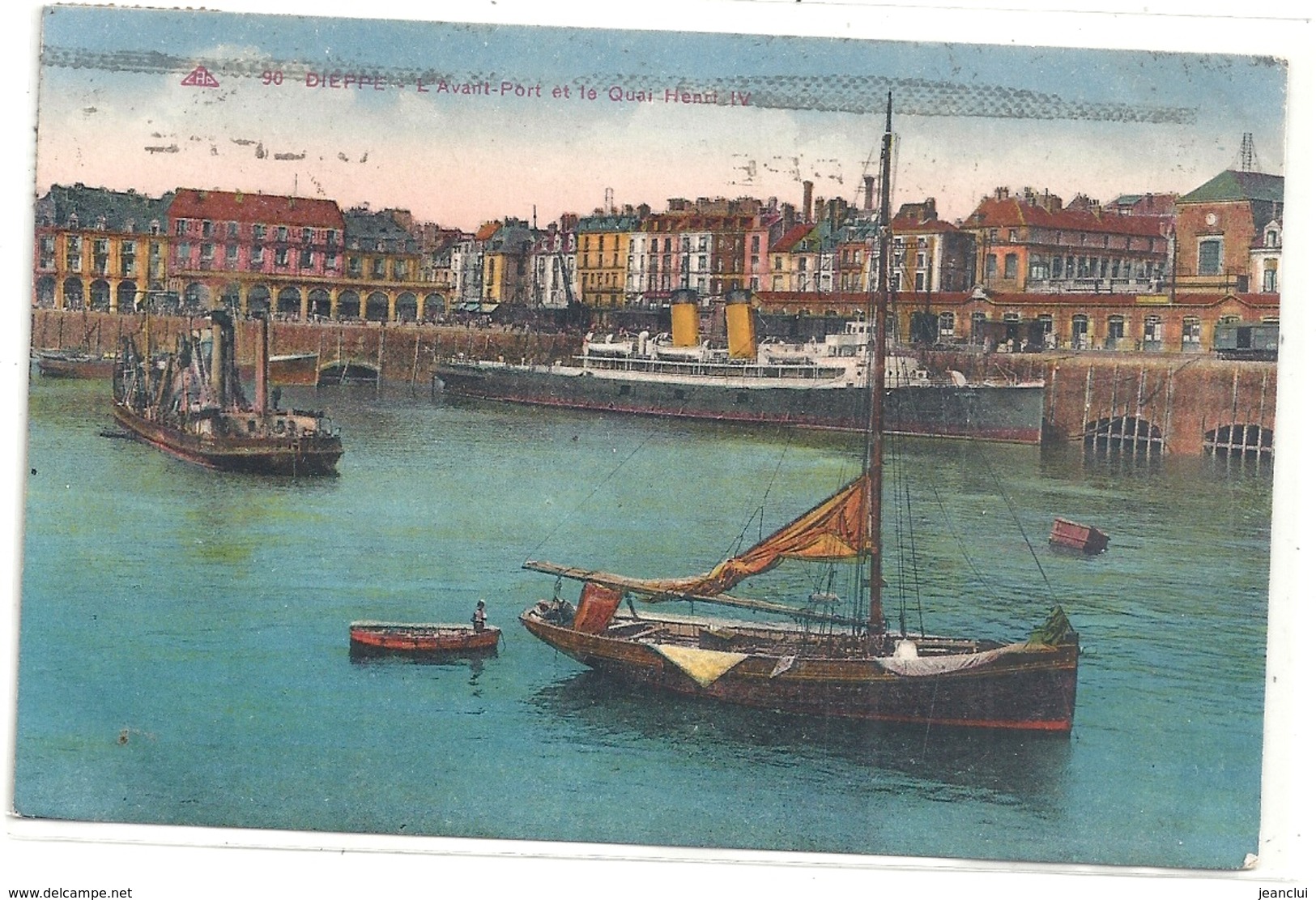 DIEPPE . L'AVANT-PORT ET LE QUAI HENRI IV . CARTE COLORISEE AFFR AU VERSO LE 29 VIII 1938 . 2 SCANES - Dieppe