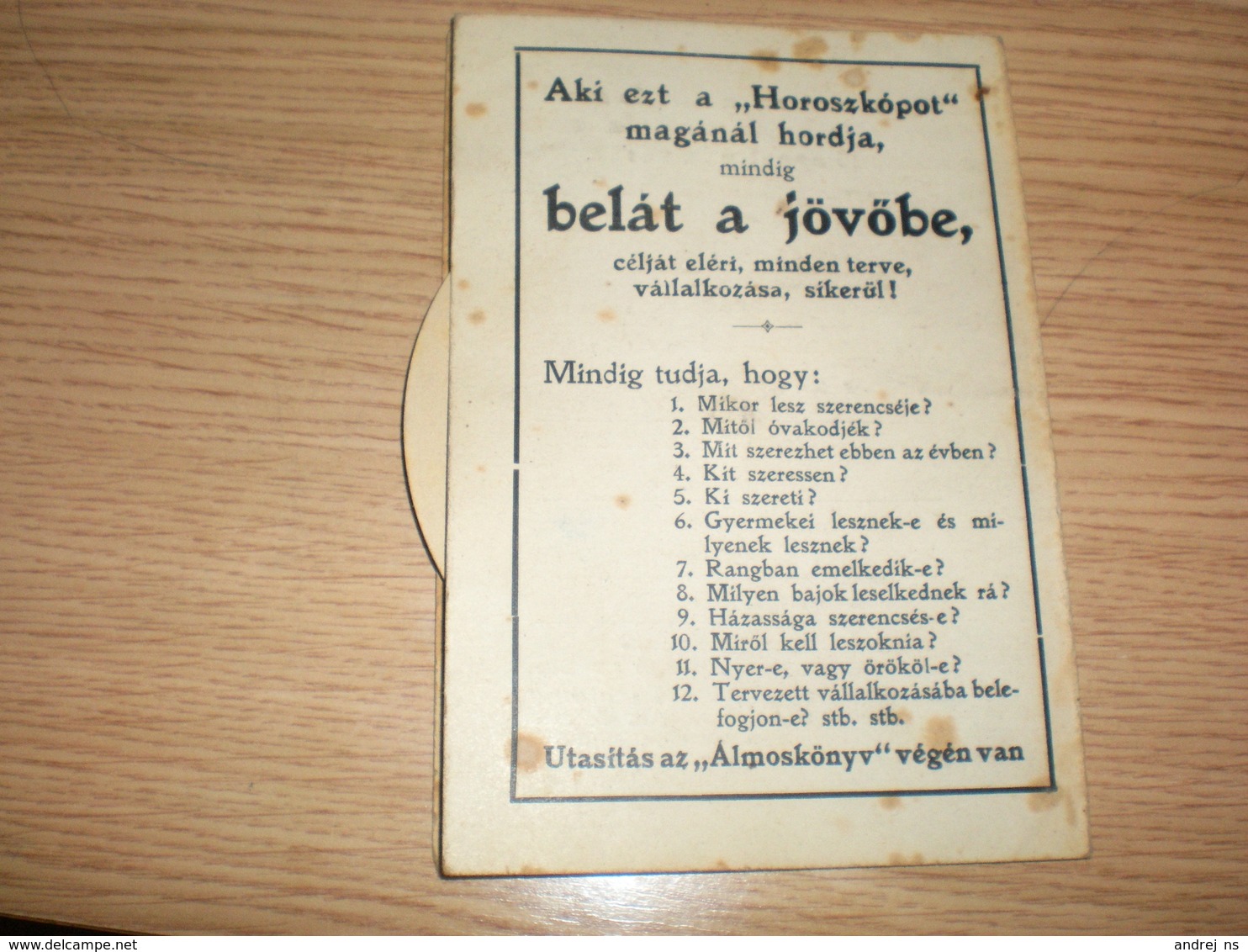 Hungari Divination Augury Fortune-telling Predicting Fate Horoscope  Horoszkop Vagy Csillagjoslas Mindenki Szamara Old - Non Classificati