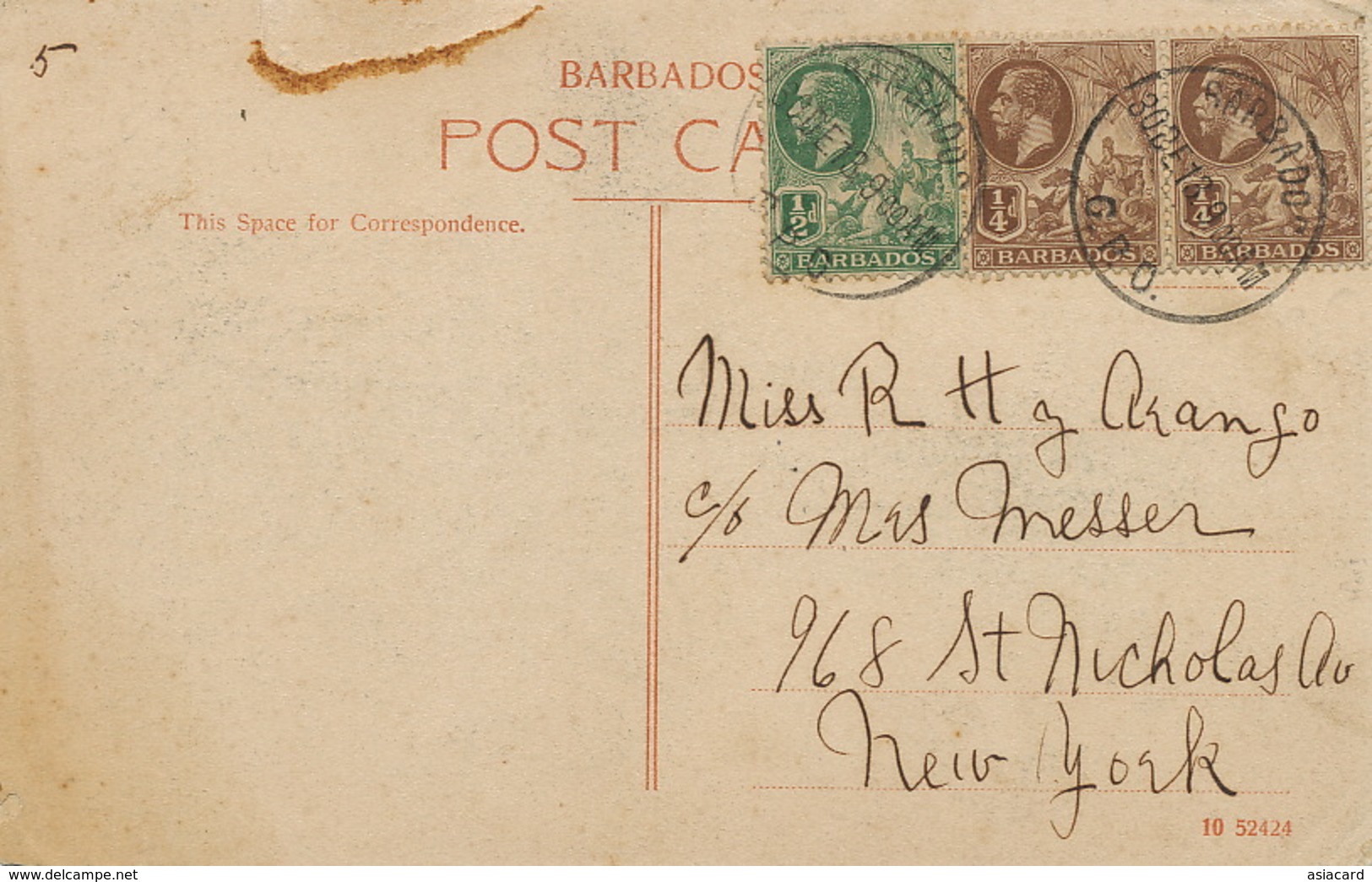 Barbados  Martin's Bay No 53 P. Used 3 Stamps To New York - Barbados