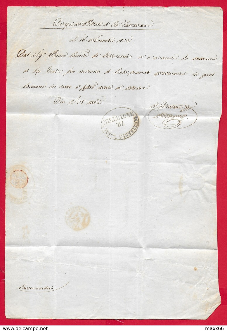 PREFILATELICA PONTIFICIO - 1852 Lettera Con Testo CIVITACASTELLANA COLLEVECCHIO - Franchigia Direzione Postale - 1. ...-1850 Prefilatelia