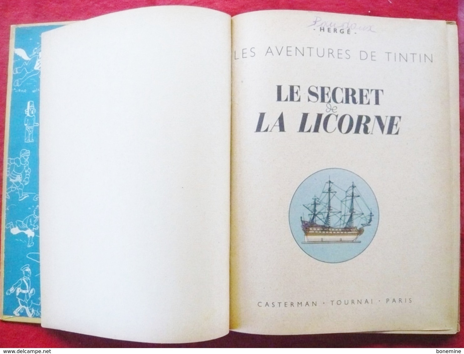 Tintin Secret licorne B1 1946 papier épais - dos jaune - Pull Haddock 2 couleurs Tirage limité.