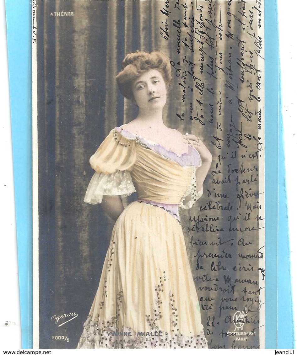 " YVONNE MIALEC  "  TRES JOLIE CARTE AFFR AU VERSO LE 12 JUIN 1905 . 2 SCANES - Femmes Célèbres