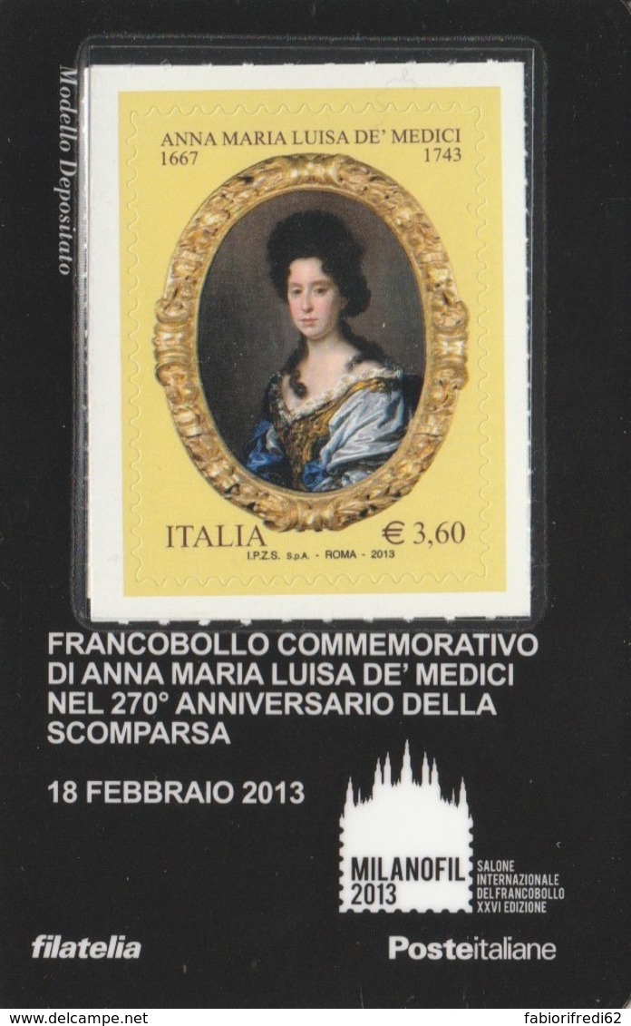 TESSERA FILATELICA VALORE 3,6 EURO ANNA MARIA LUISA DE MEDICI (FY981 - Filatelistische Kaarten