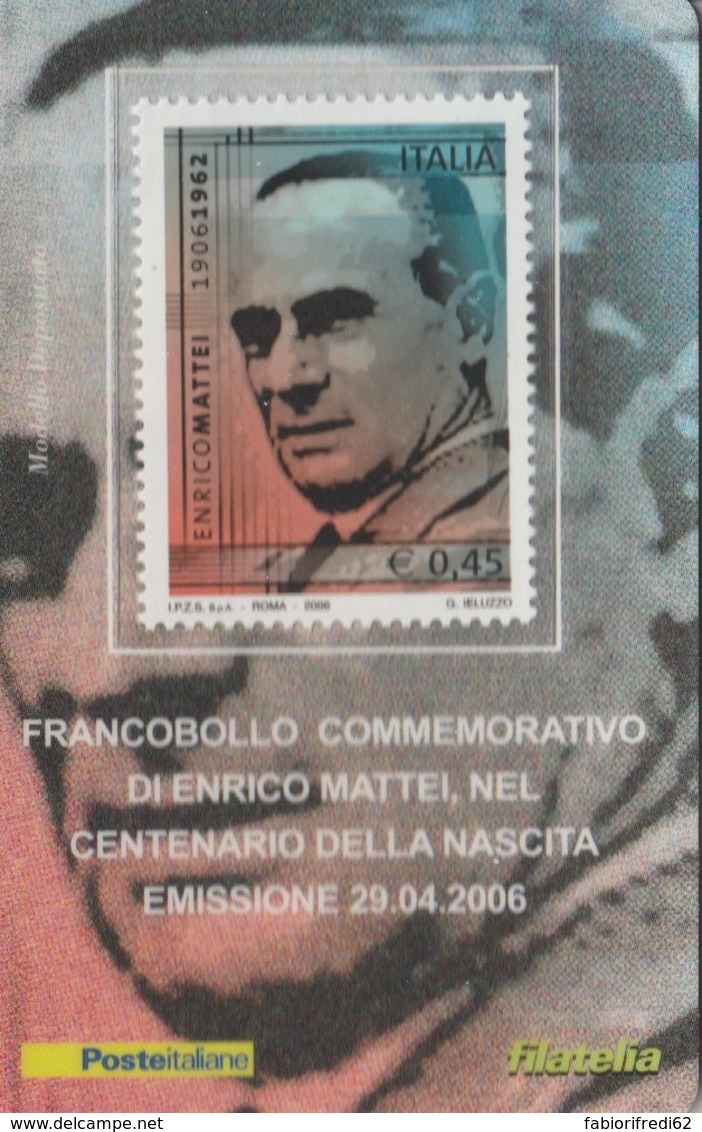 TESSERA FILATELICA VALORE 0,45 EURO ENRICO MATTEI (FY1119 - Philatelic Cards