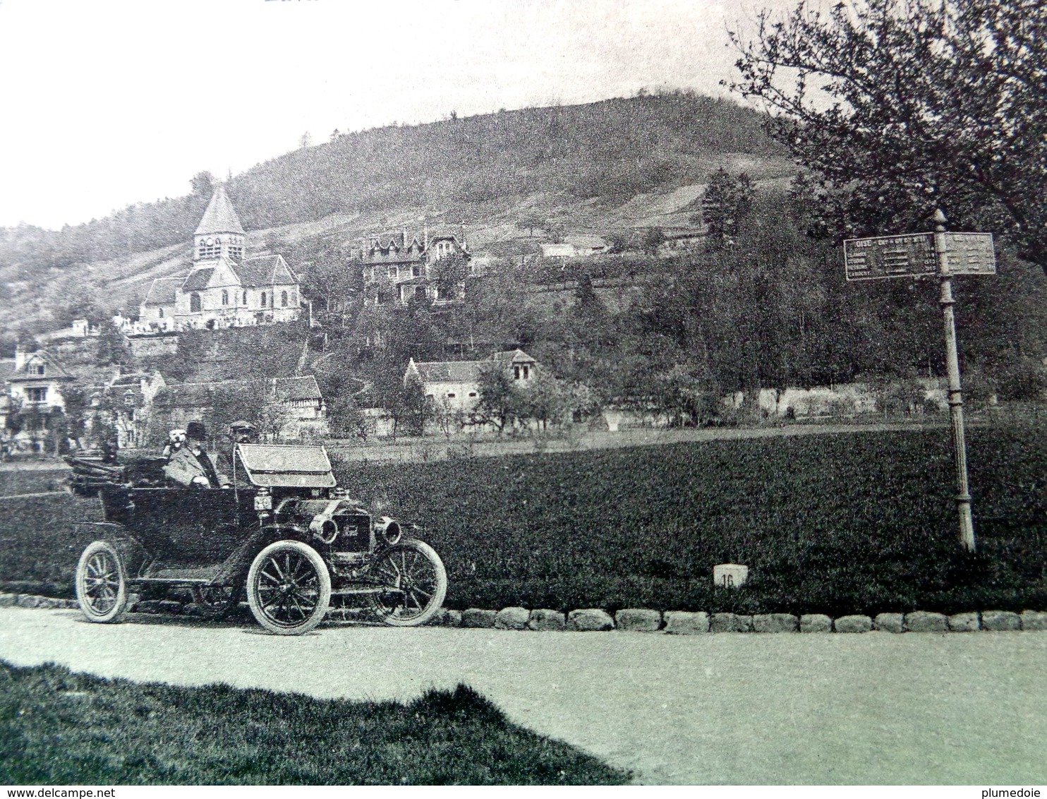 Cpa 60 CLAIROIX Animée , VIEILLE AUTOMOBILE CHAUFFEUR  PANNEAU INDICATEUR, VUE GENERALE EDITEUR DECELLE COMPIEGNE - Other & Unclassified