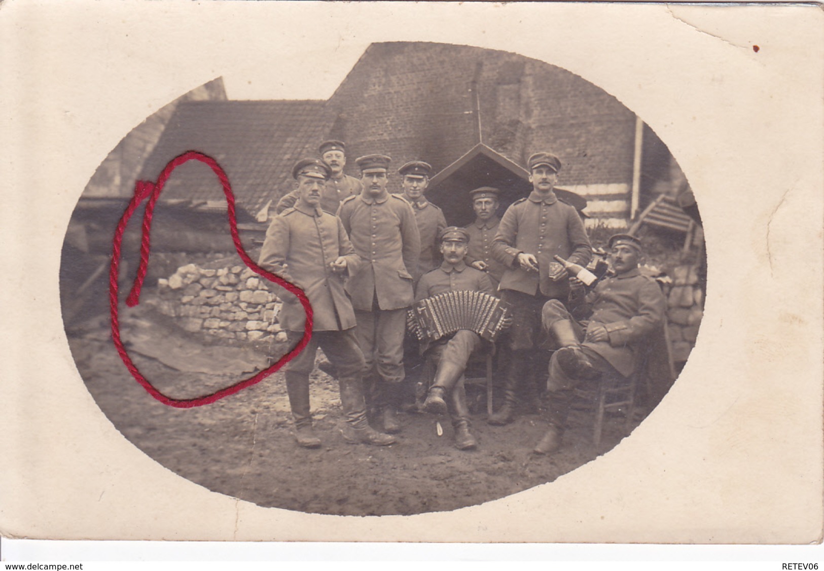 Groupe De Soldats Allemands Akkordeon Accordeon  Carte Photo Allemande 1° Guerre - War 1914-18