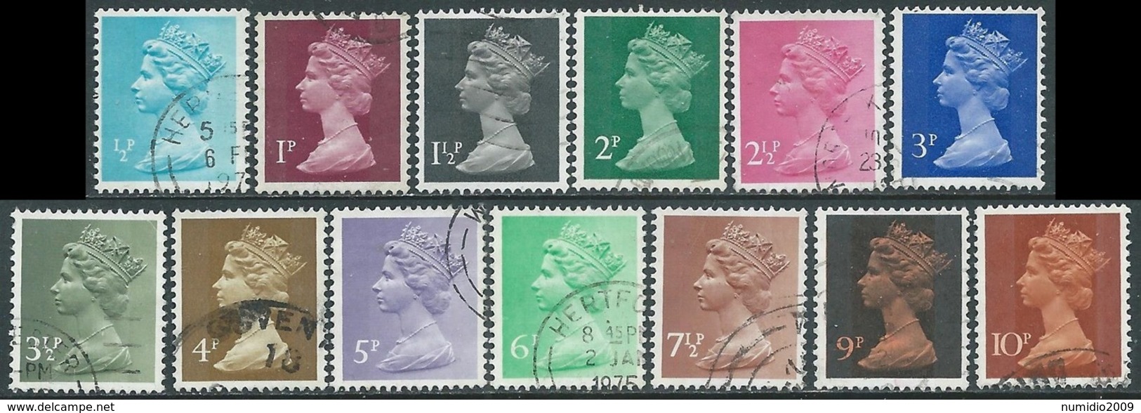 1971 GRAN BRETAGNA USATO EFFIGIE REGINA ELISABETTA II 13 VALORI - RC2-5 - Usati