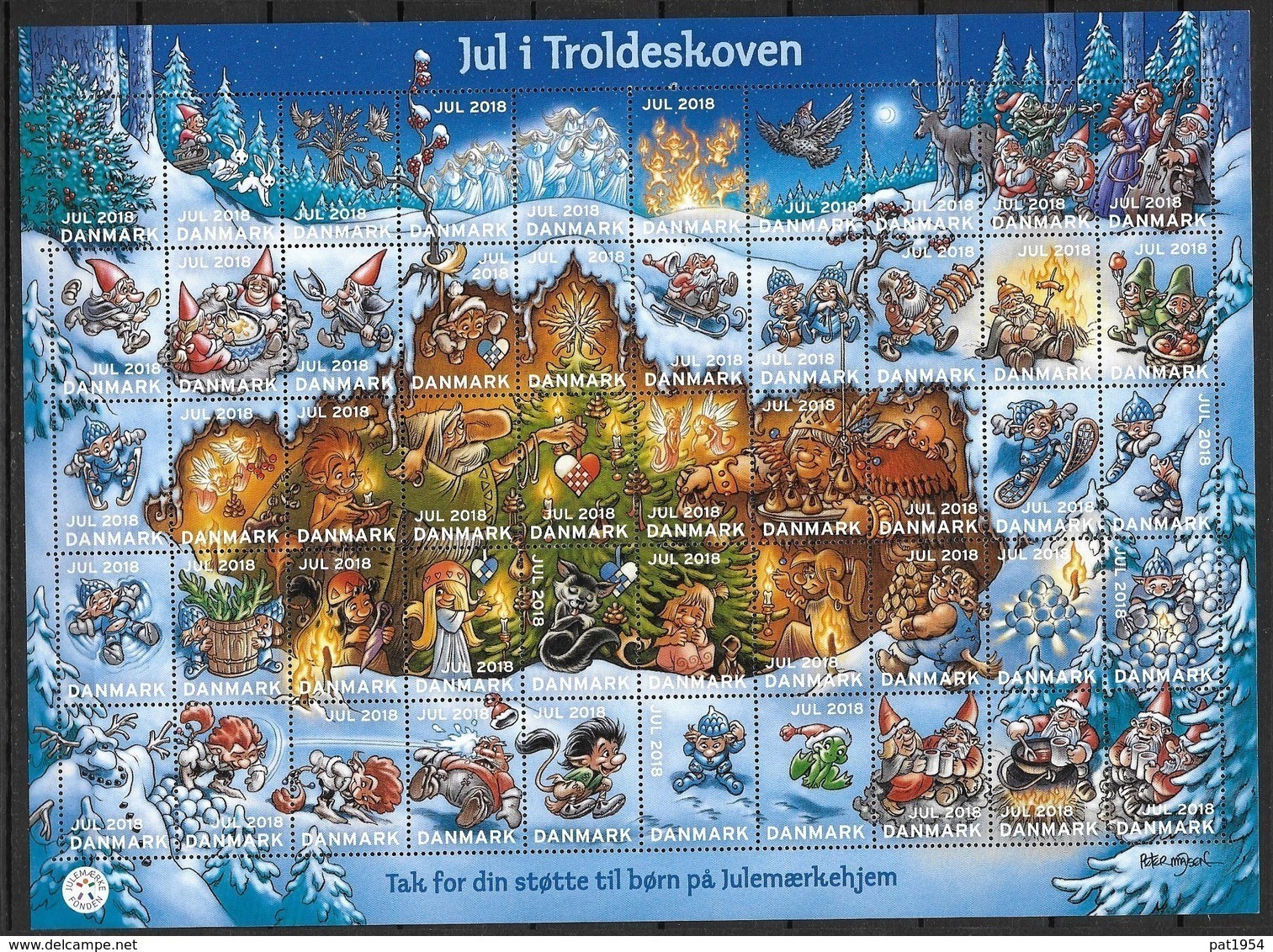 Feuille De Vignettes De Noël Du Danemark 2018 Dentelée - Abarten Und Kuriositäten