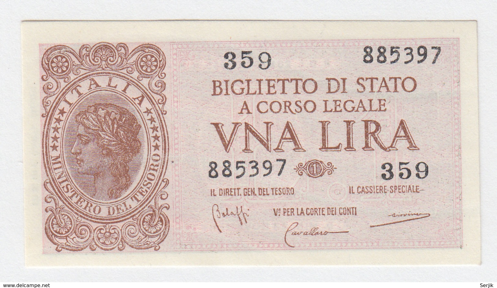 ITALY 1 Lire 1944 AUNC+ Pick 29b 29 B - Italia – 1 Lira