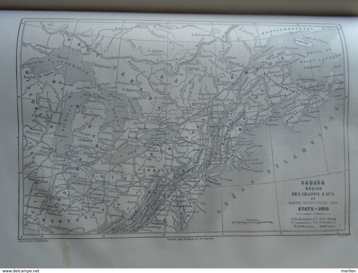 Map Canada USA -Great Lakes Grands Lacs - Michigan Huron Erie Ontario   -old Engraving 1861 TDM1861.1.251 - Stampe & Incisioni