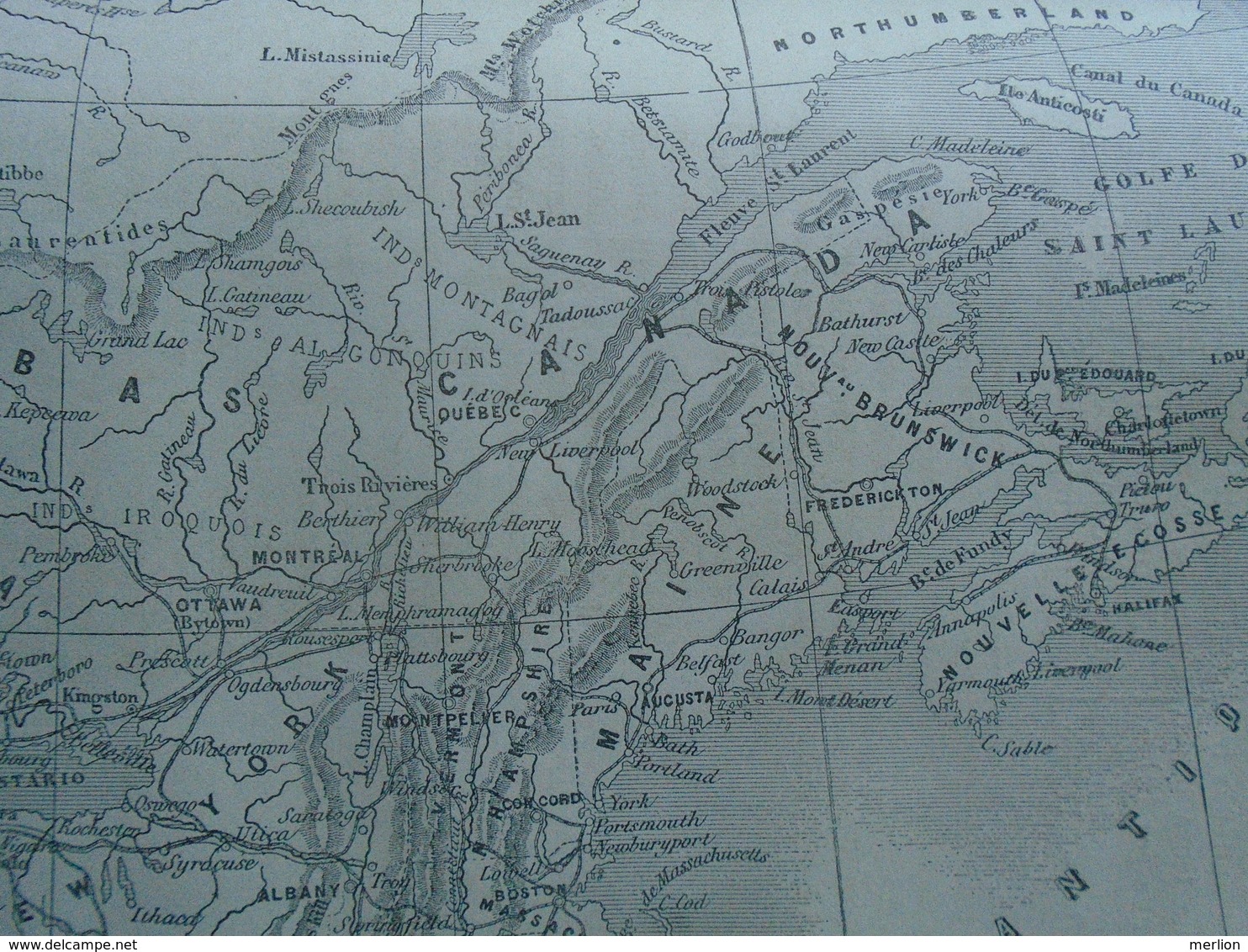 Map Canada USA -Great Lakes Grands Lacs - Michigan Huron Erie Ontario   -old Engraving 1861 TDM1861.1.251 - Stampe & Incisioni