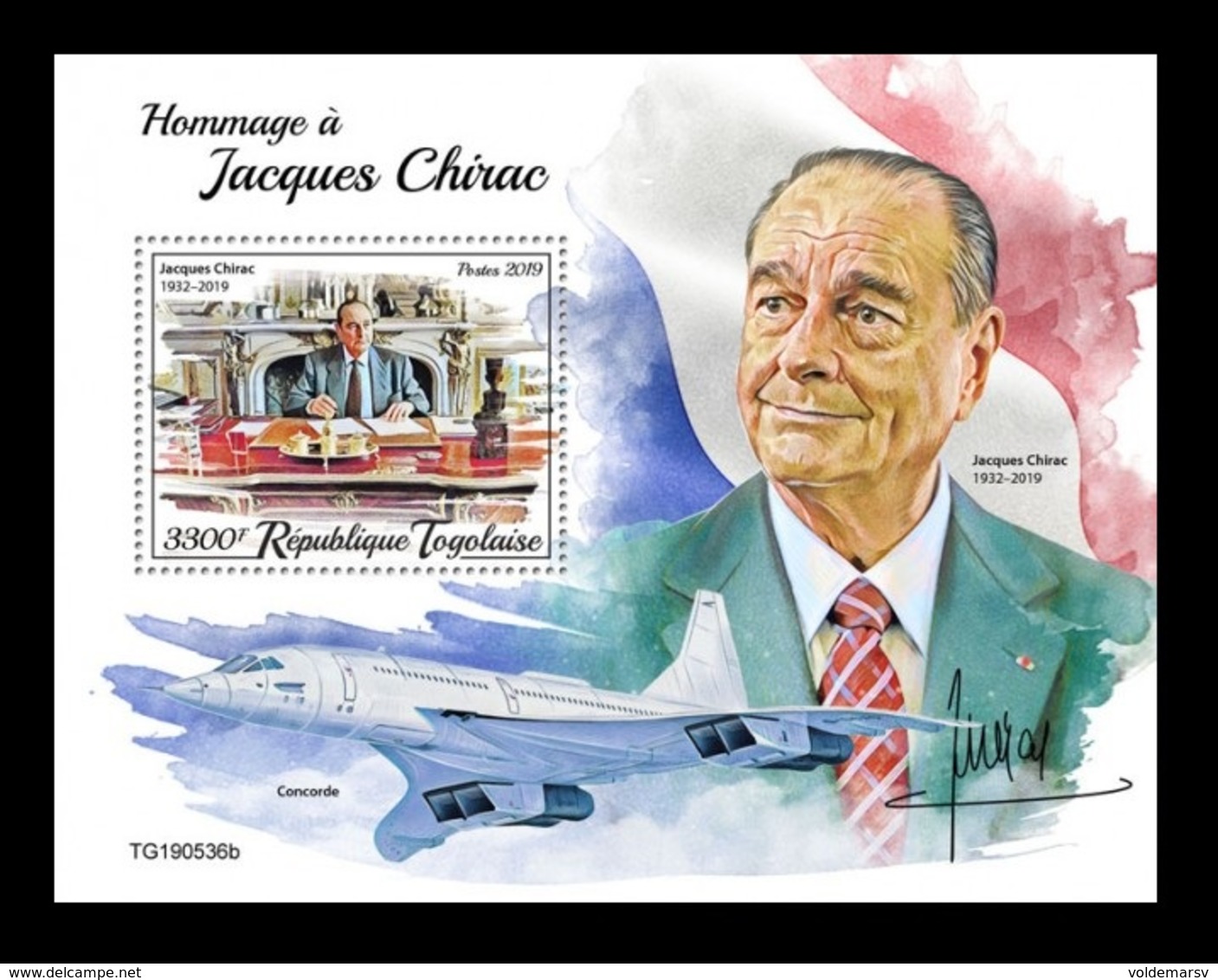 Togo 2019 Mih. 10786 (Bl.1950) President Of France Jacques Chirac. Concorde MNH ** - Togo (1960-...)
