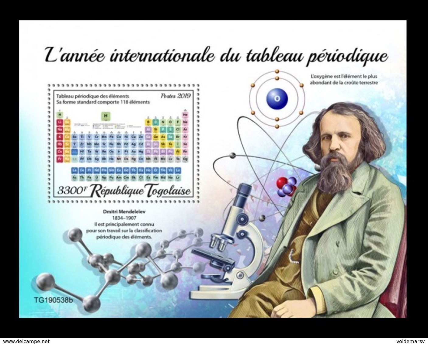 Togo 2019 Mih. 10796 (Bl.1952) Chemistry. International Year Of The Periodic Table. Dmitri Mendeleev MNH ** - Togo (1960-...)