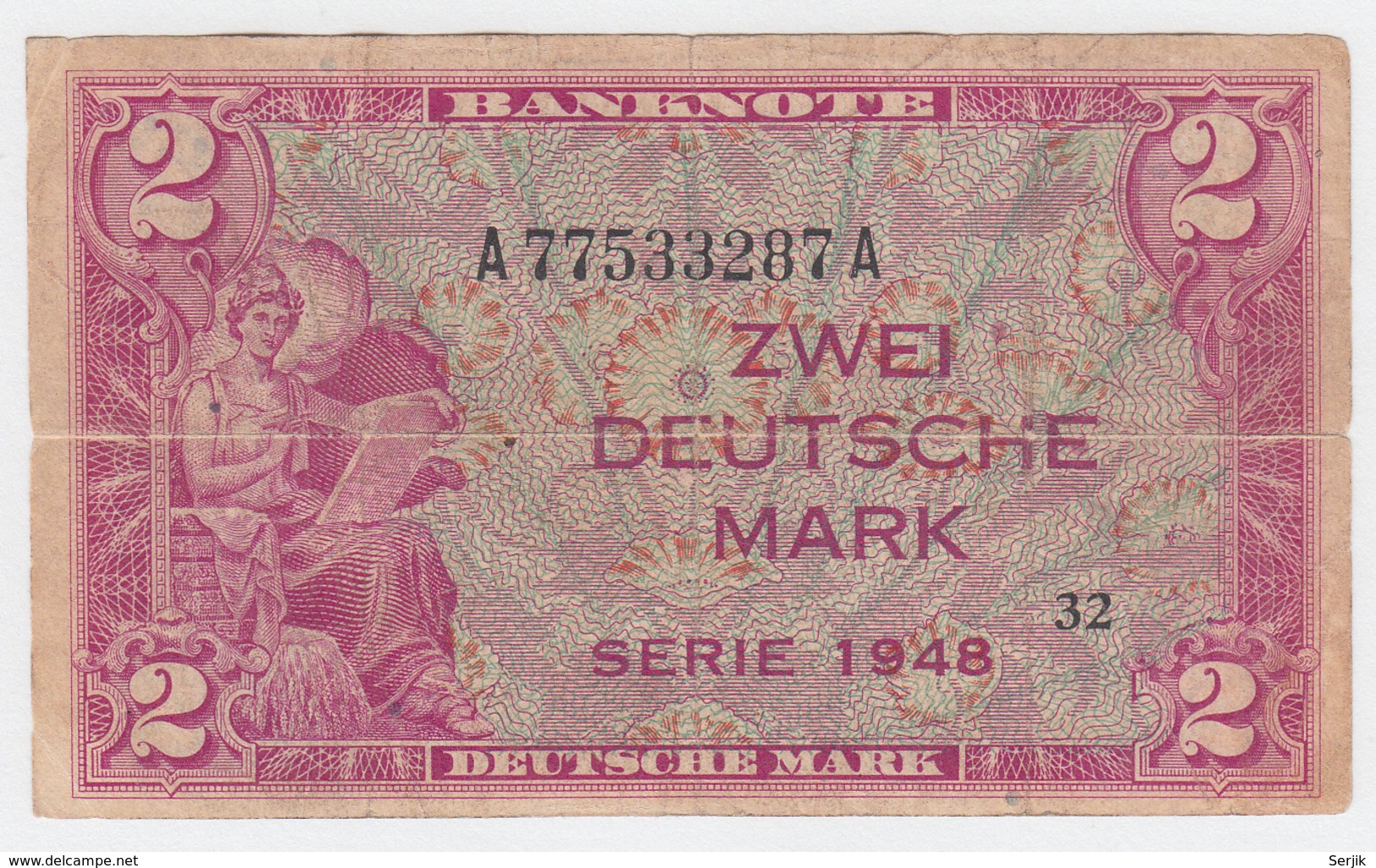 GERMANY FEDERAL REPUBLIC 2 MARK 1948 VG Pick 3 - 2 Deutsche Mark