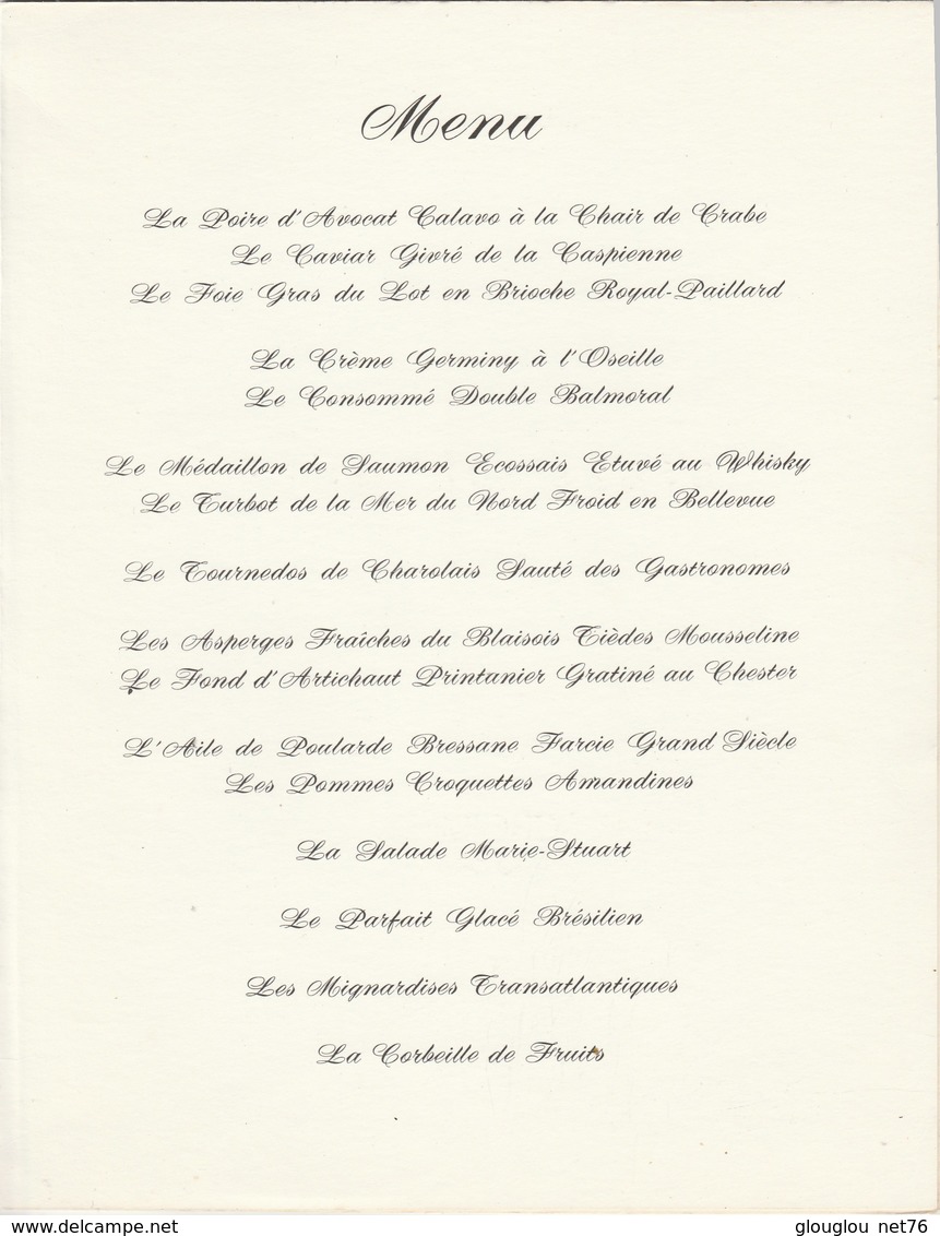 MENU DU PAQUEBOT "FRANCE" DINER DE GALA..croisiere Ecossaise  DIMANCHE 20 MAI 1973... - Menus