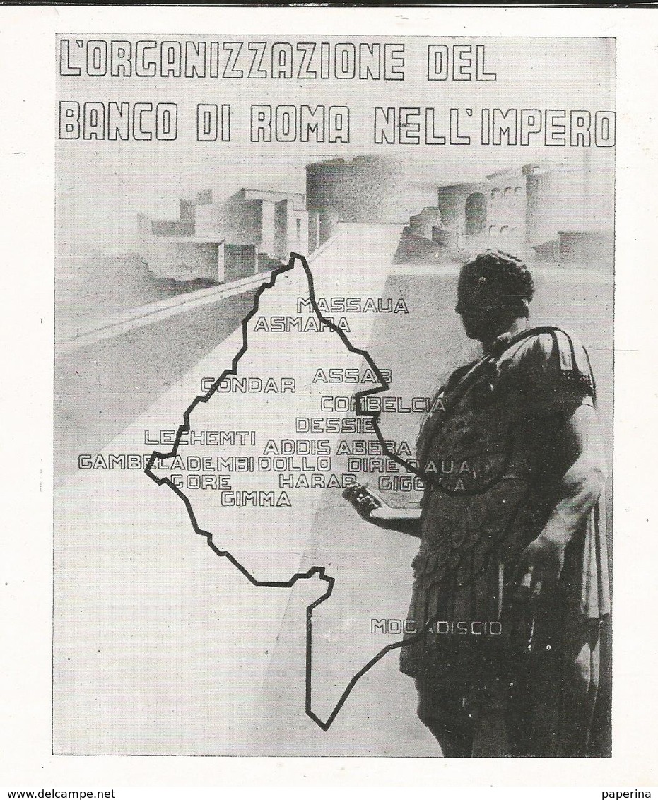 L'ORGANIZZAZIONE DEL BANCO DI ROMA NELL'IMPERO 1939 PUBBLICITA'  RITAGLIATA DA GIORNALE (1044) - Andere & Zonder Classificatie