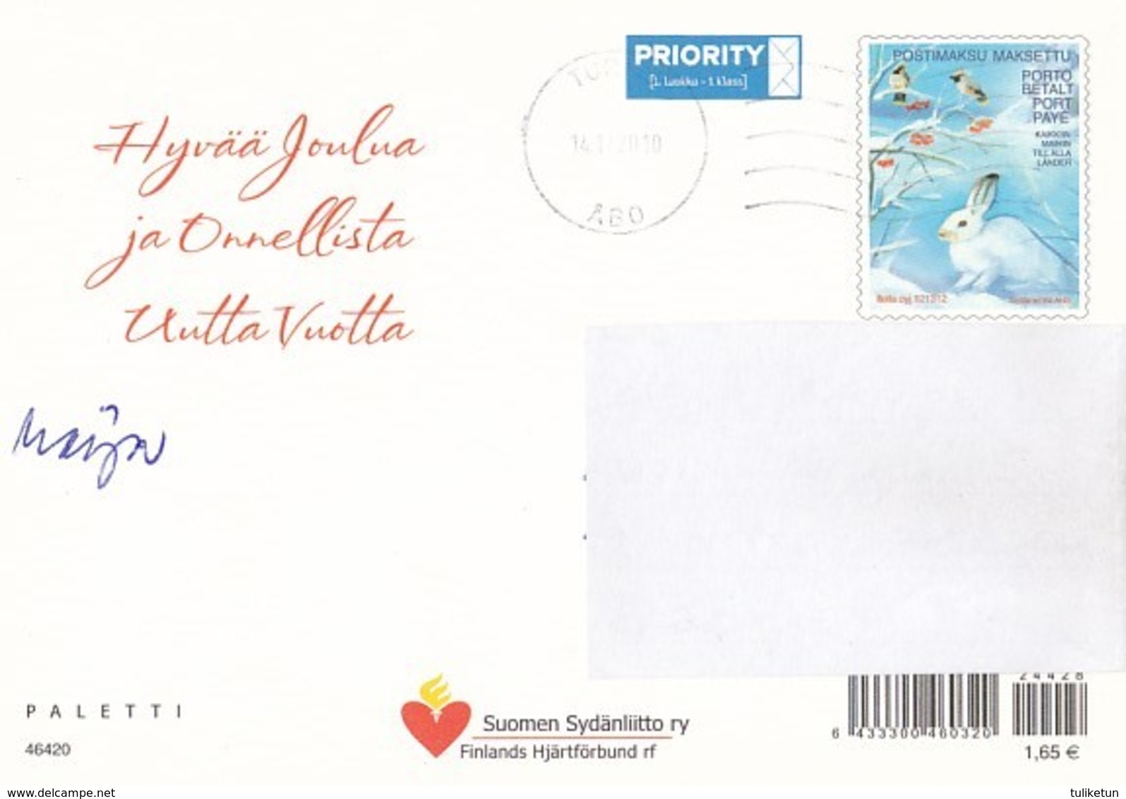 Postal Stationery - Birds - Hare - Candle Lighting - Finnish Heart Association 2010 - Suomi Finland - Postage Paid - Interi Postali