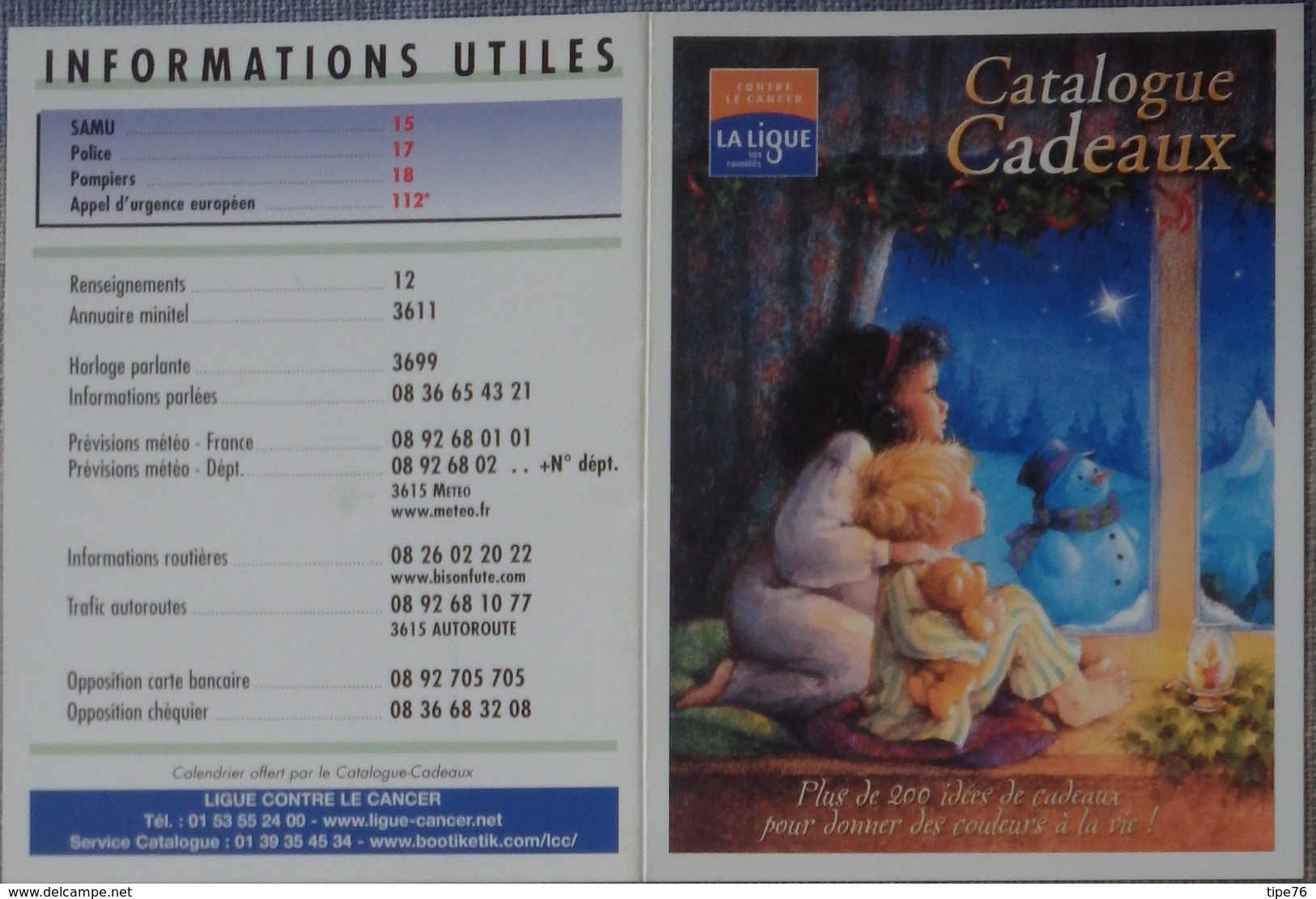 Petit Calendrier Poche 2003 Enfants Ours Peluche Bonhomme De Neige - Ligue Contre Le Cancer - Klein Formaat: 2001-...