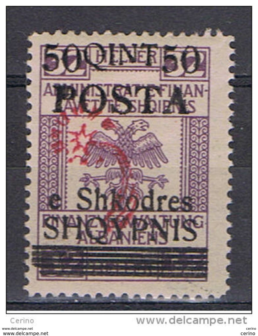 ALBANIA:  1919  SOPRASTAMPATO  -  50 Q./32 H. VIOLETTO  L. -  YV/TELL. 71 - Albania