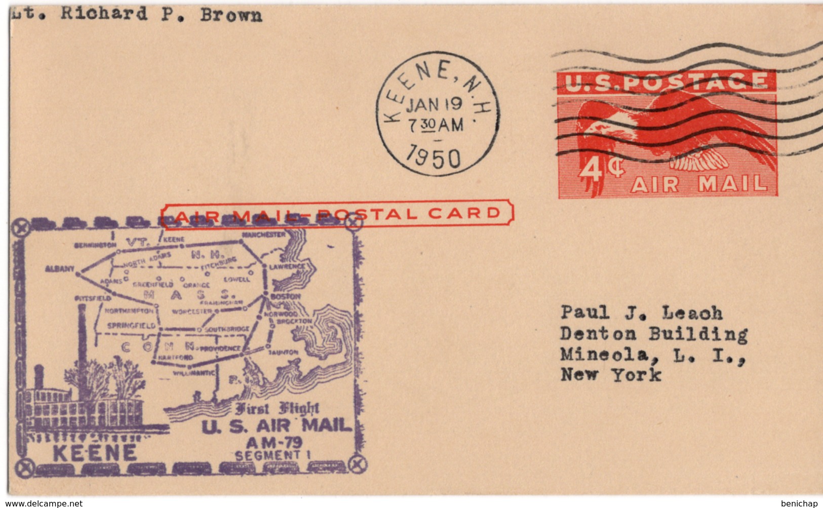 (R60) 4 C EAGLE AIR MAIL - FLIGHT AM-79 SEGMENT I - KEENE N.H. - BOSTON  MASS. - RMS - 1950. - 1941-60