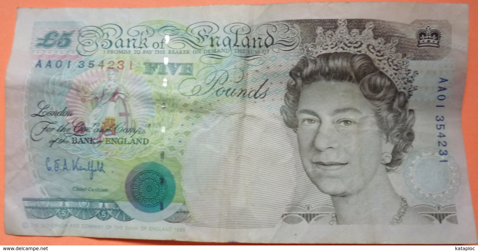 BILLET ENGLAND FIVE POUNDS 1990 - SCANS RECTO VERSO - 5 Pounds