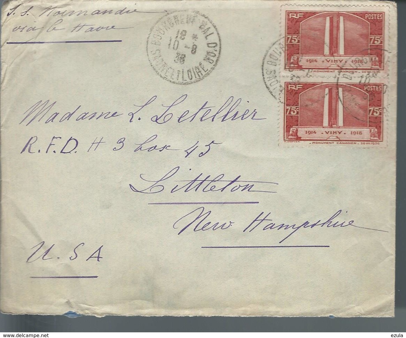 Lettre De France Pour Les U. S. A. Affranchie Avec  Paire N° De 316   Le 10/8/36 - 1921-1960: Période Moderne