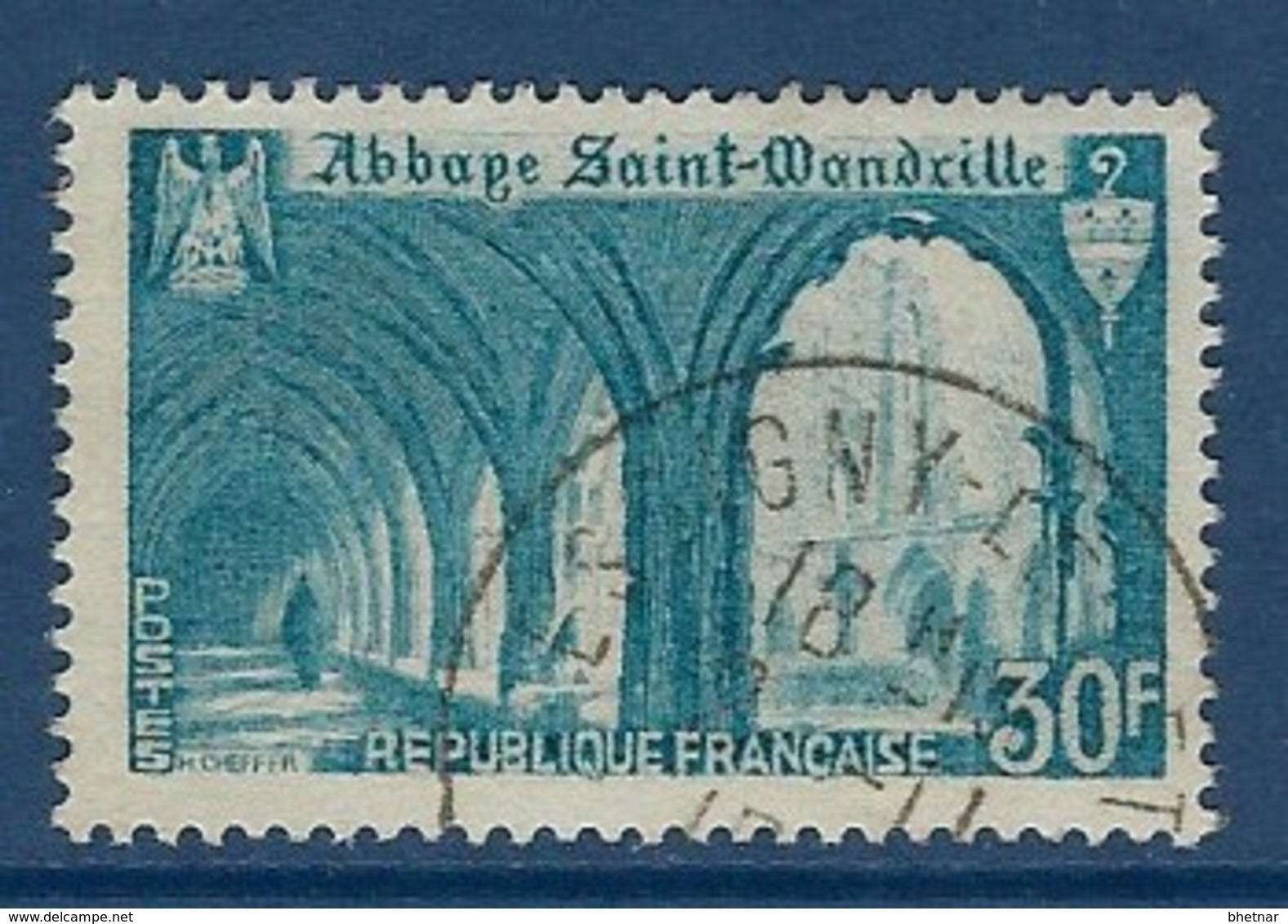 FR YT 888 " Abbaye St-Wandrille Bleu Clair " 1951 Oblitéré - Gebruikt