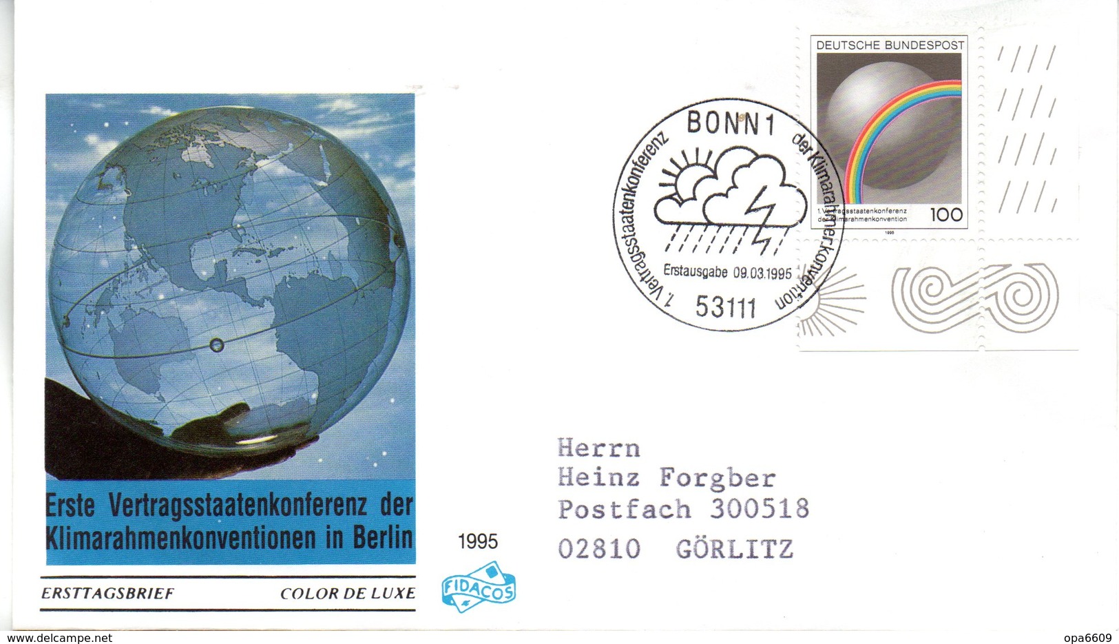 BRD Schmuck-FDC "Erste Vertragsstaatenkonferenz Der Klimarahmenkonvention, Berlin" Mi.1785 ESSt 9.3.1995 BONN 1 - Sonstige & Ohne Zuordnung