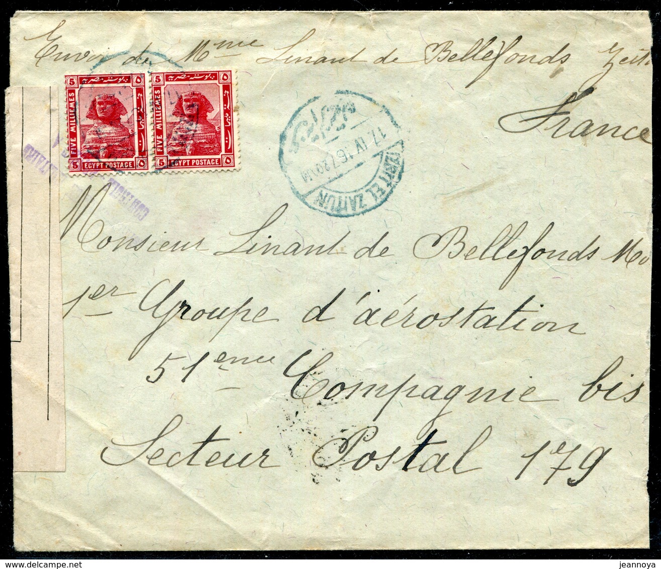 EGYPTE - N° 48 (2) / LETTRE D' IZBIT EL ZAITUN LE 17//1916  POUR SECTEUR POSTAL 179, AVEC CENSURE - TB - 1915-1921 Protectorat Britannique