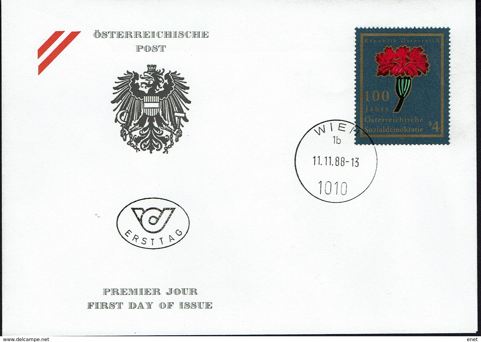 Österreich Austria 1988 - Österreichische Sozialdemokratie - Rote Nelke - MiNr 1940 FDC - Sonstige & Ohne Zuordnung