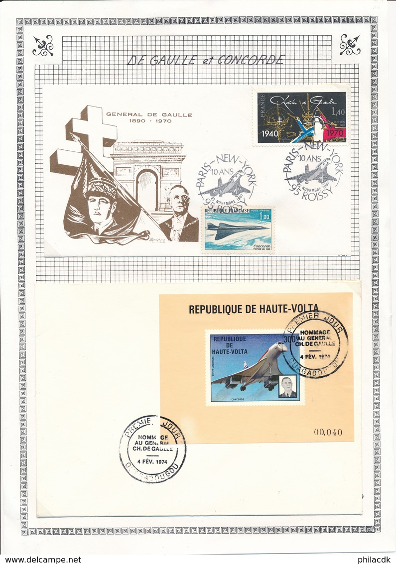 FRANCE/HAUTE VOLTA - 2 ENVELOPPES CONCORDE PARIS NEW YORK ROISSY 22 NOVEMBRE 1987 + OUAGADOUGOU 4 FEVRIER 1974 - Concorde