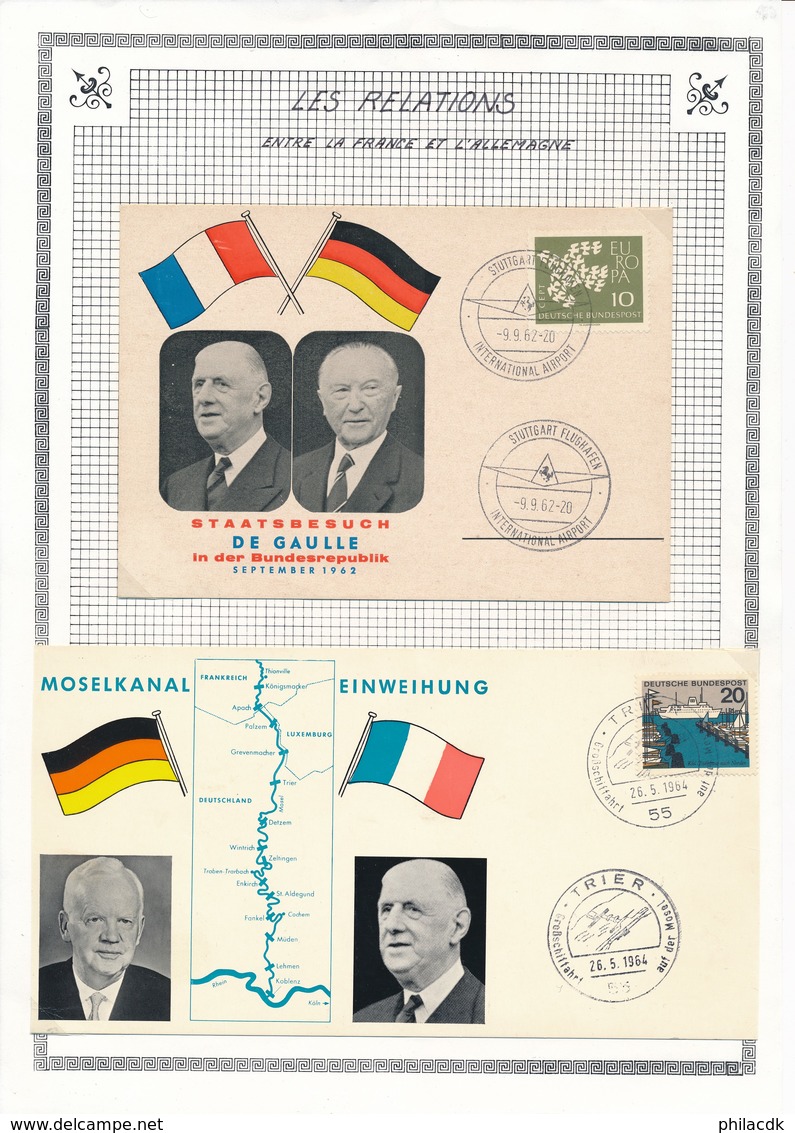 ALLEMAGNE - ENVELOPPE + CARTE RELATIONS FRANCE ALLEMAGNE 9 SEPTEMBRE 1962 + 26 MAI 1964 TRIER STUTTGART AIRPORT - Briefe U. Dokumente