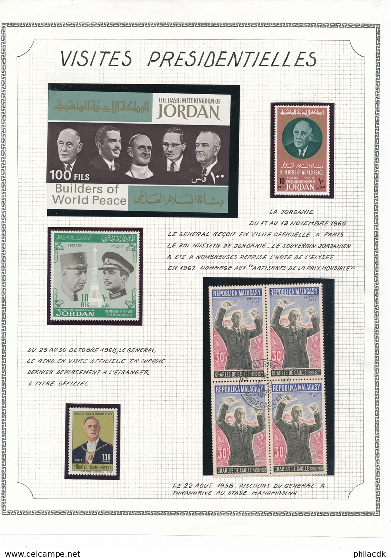 TIMBRES VISITES PRESIDENTIELLES DU GENERAL DE GAULLE JORDANIE MADAGASCAR ET TURQUIE - De Gaulle (General)