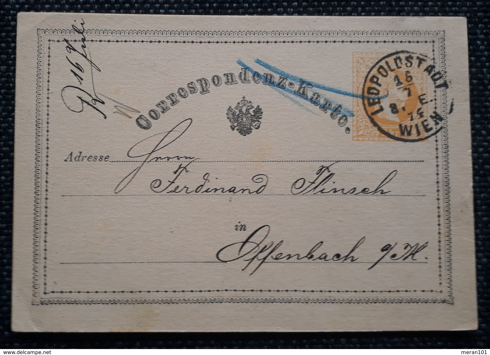 Kaiserreich 1874, Postkarte LEOPOLDSTADT Gelaufen Offenbach - Briefe U. Dokumente