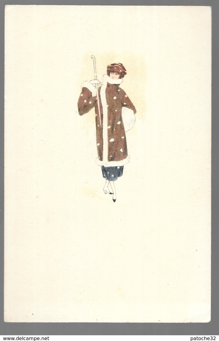 Cpa...illustrateur...art Nouveau..art Déco..mode..femme Avec Canne Et Manteau De Fourrure... - 1900-1949