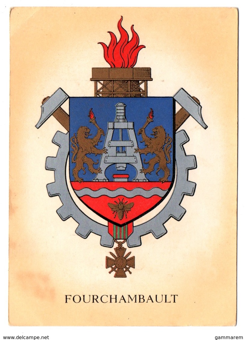 58 FOURCHAMBAULT - BLASON ECUSSON De La Ville - Description Du Blason Au Dos - Cpa Nièvre - Autres & Non Classés