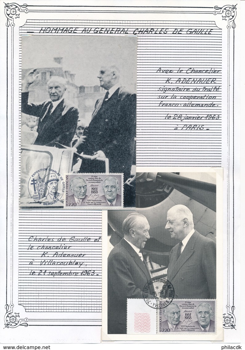 FRANCE - 2 CARTES HOMMAGE AU GENERAL DE GAULLE BERGUES 18 JUIN 1998 ET VILLACOUBLAY 21 SEPTEMBRE 1998 - De Gaulle (General)