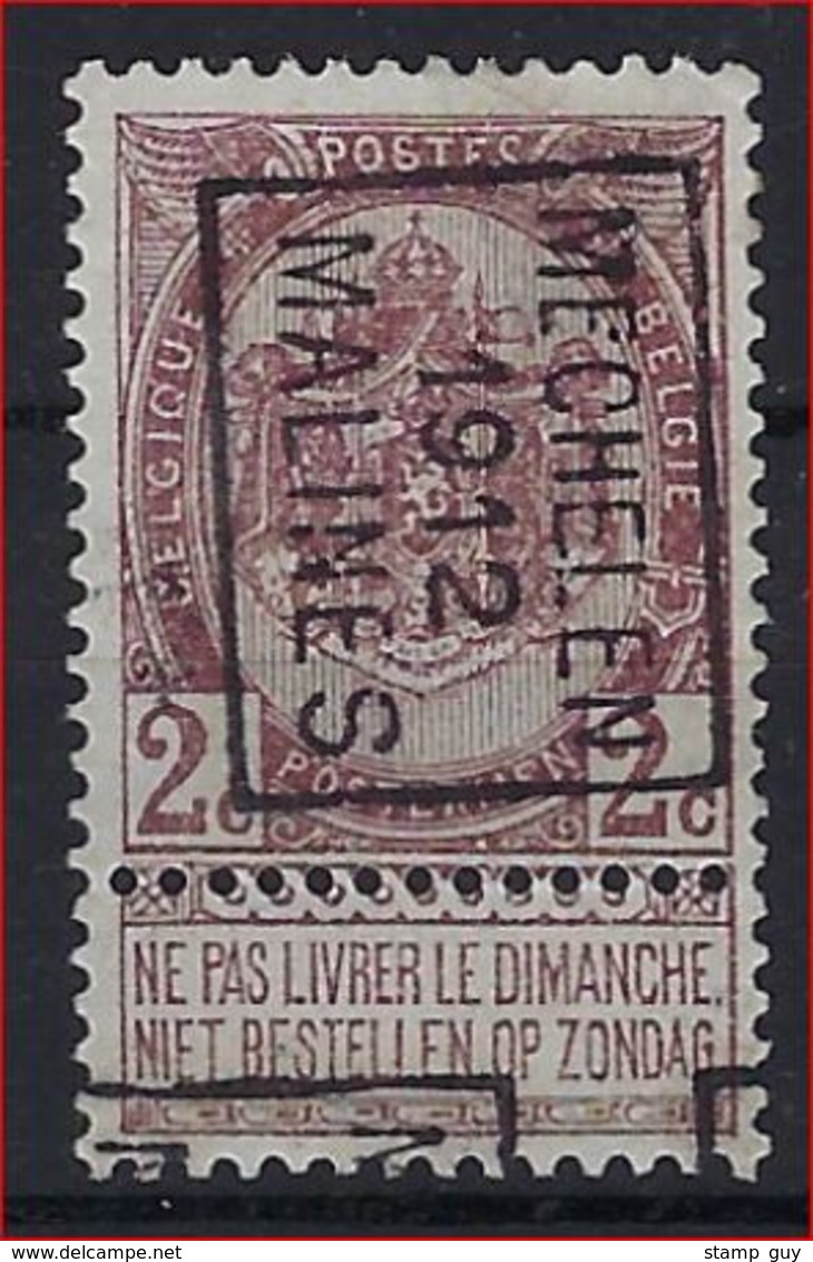 Rijkswapen Nr. 55 Voorafgestempeld Nr. 1794 Positie B   MECHELEN 1912 MALINES  ; Staat Zie Scan ! Inzet Aan 15 Euro ! - Roulettes 1900-09