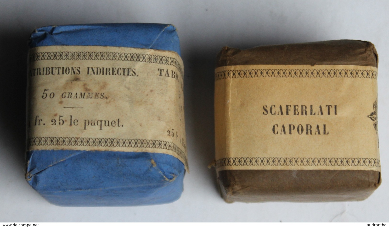2 paquets de tabac à fumer ancien manufactures de l'état régie française des tabacs Scaferlati caporal 40 et 50 grammes